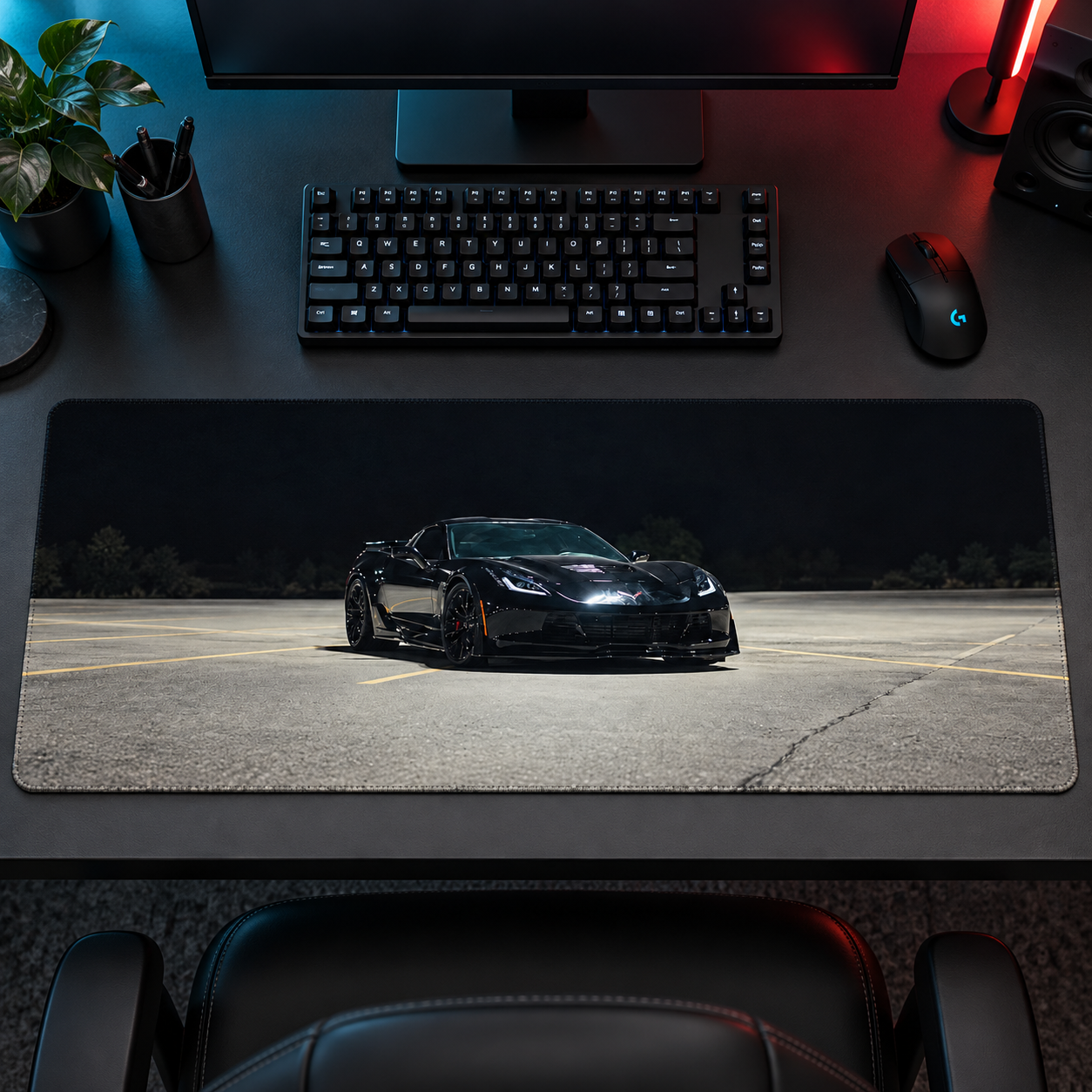Siyah Spor Otomobil Açık Garaj Mouse Pad - Y1866