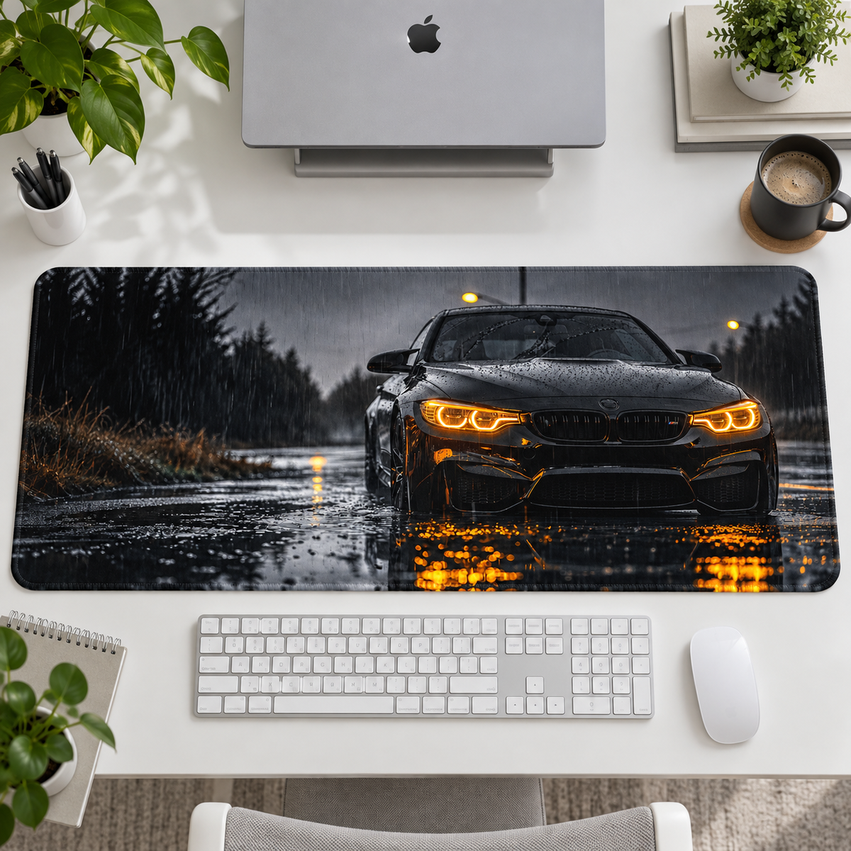 BMW Sarı Farlar Yağmurlu Yol Mouse Pad - Y1868
