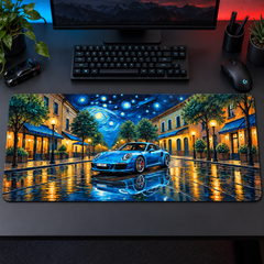 Mavi Otomobil Yıldızlı Şehir Resmi Mouse Pad - Y1871