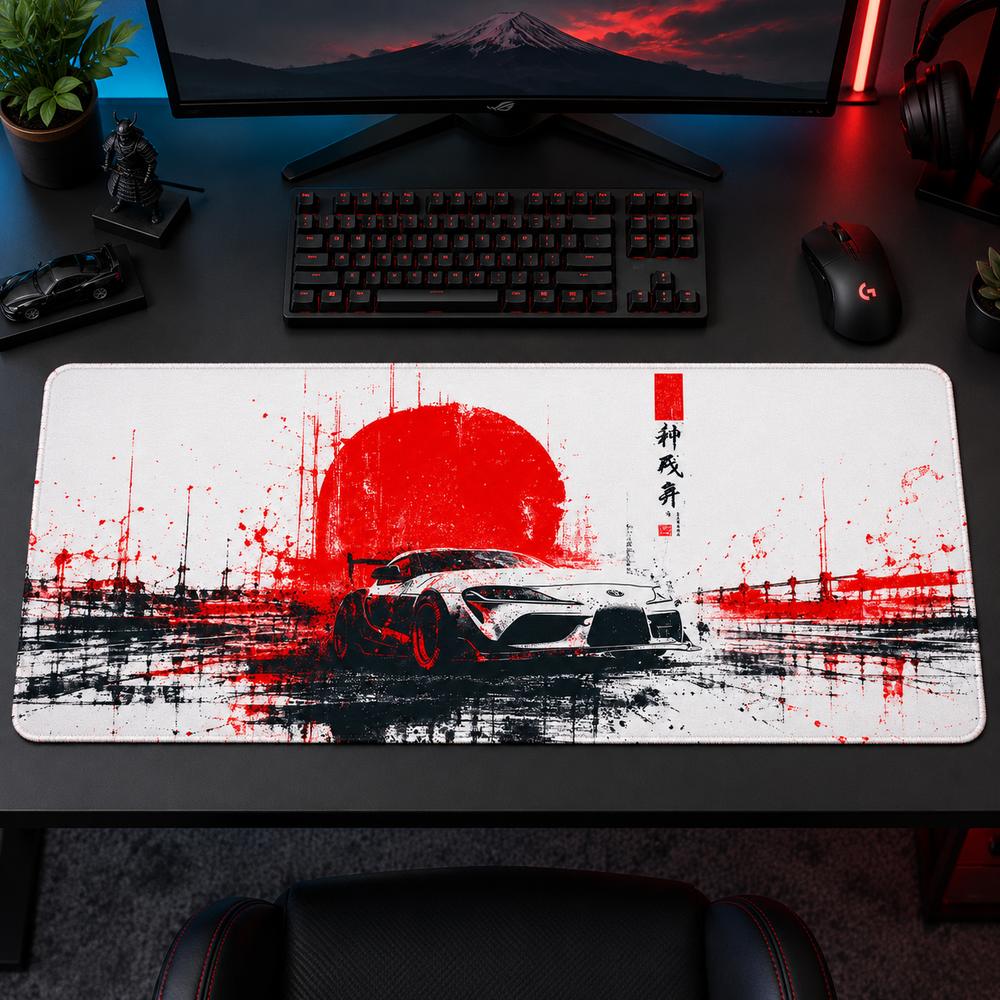 Japon Spor Otomobili Kızıl Güneş Eskizi Mouse Pad - Y1876