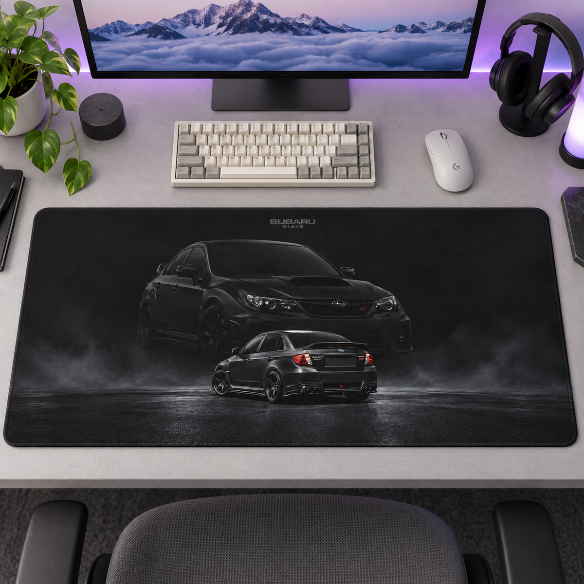 Siyah Spor Hatchback Dumanlı Kolaj Mouse Pad - Y1879