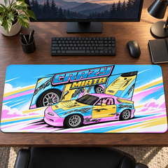 Crazy Miata Pembe Yarış Çizimi Mouse Pad - Y1882