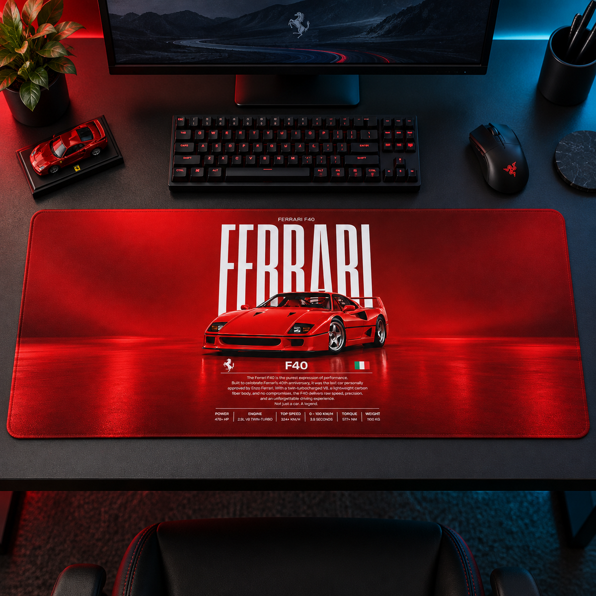 Ferrari F40 Kırmızı Teknik Afiş Mouse Pad - Y1886
