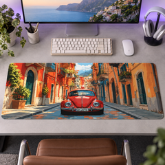 Kırmızı Nostaljik Otomobil Renkli Sokak Mouse Pad - Y1894