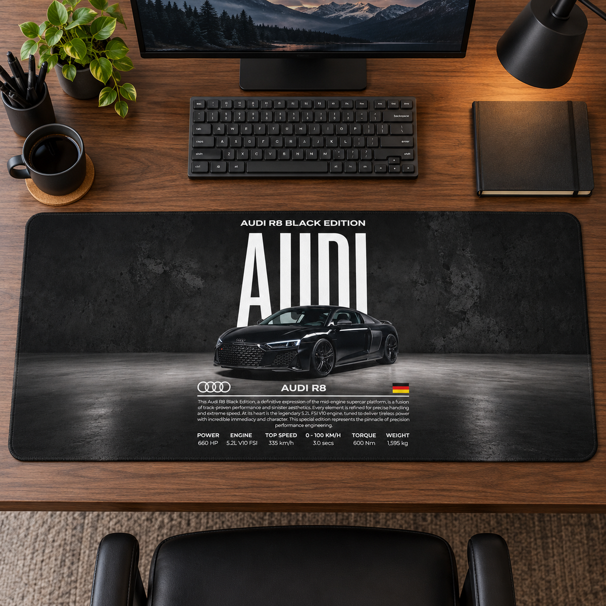 Audi Siyah Teknik Tasarım Mouse Pad - Y1897