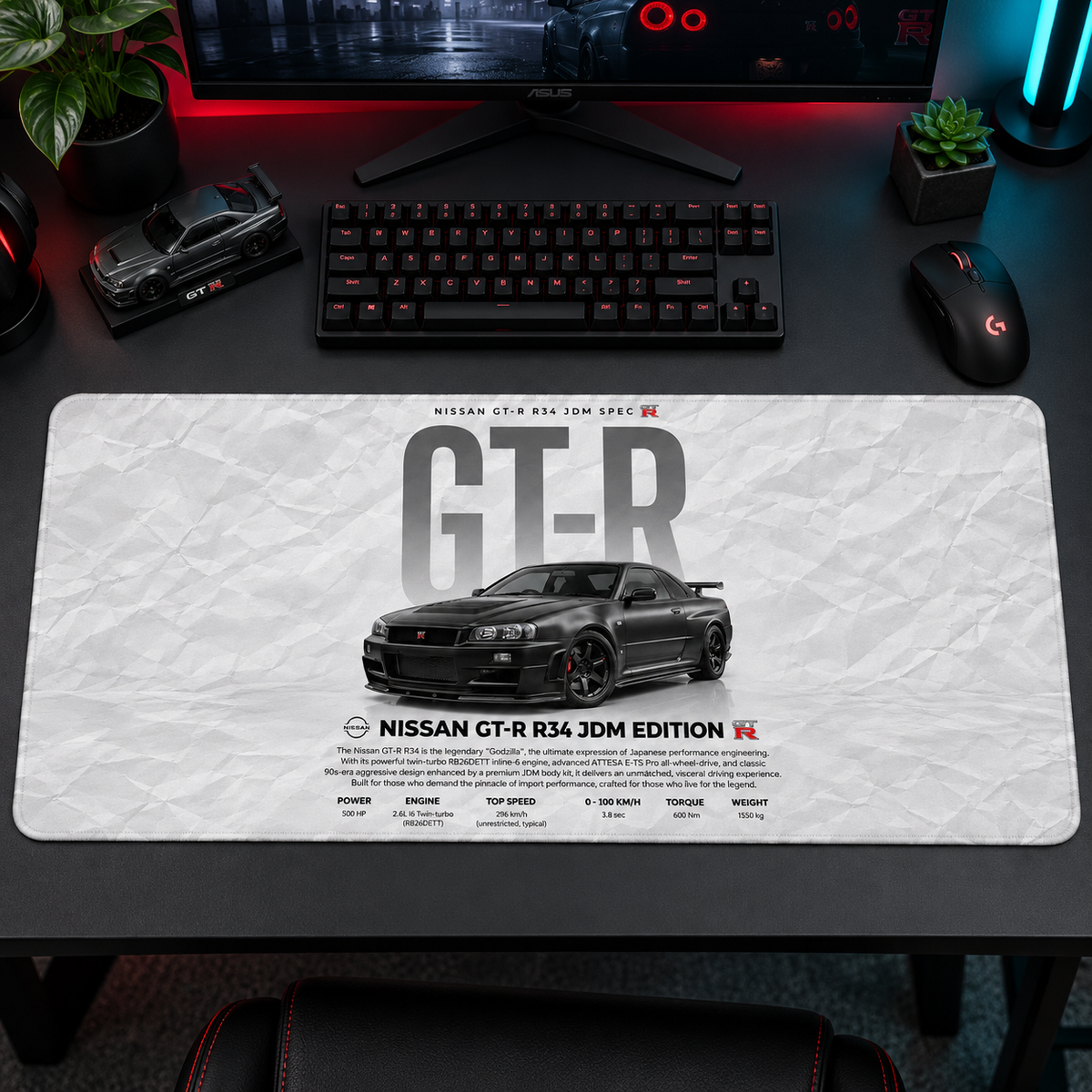Nissan GT-R R34 Beyaz Teknik Tasarım Mouse Pad - Y1901