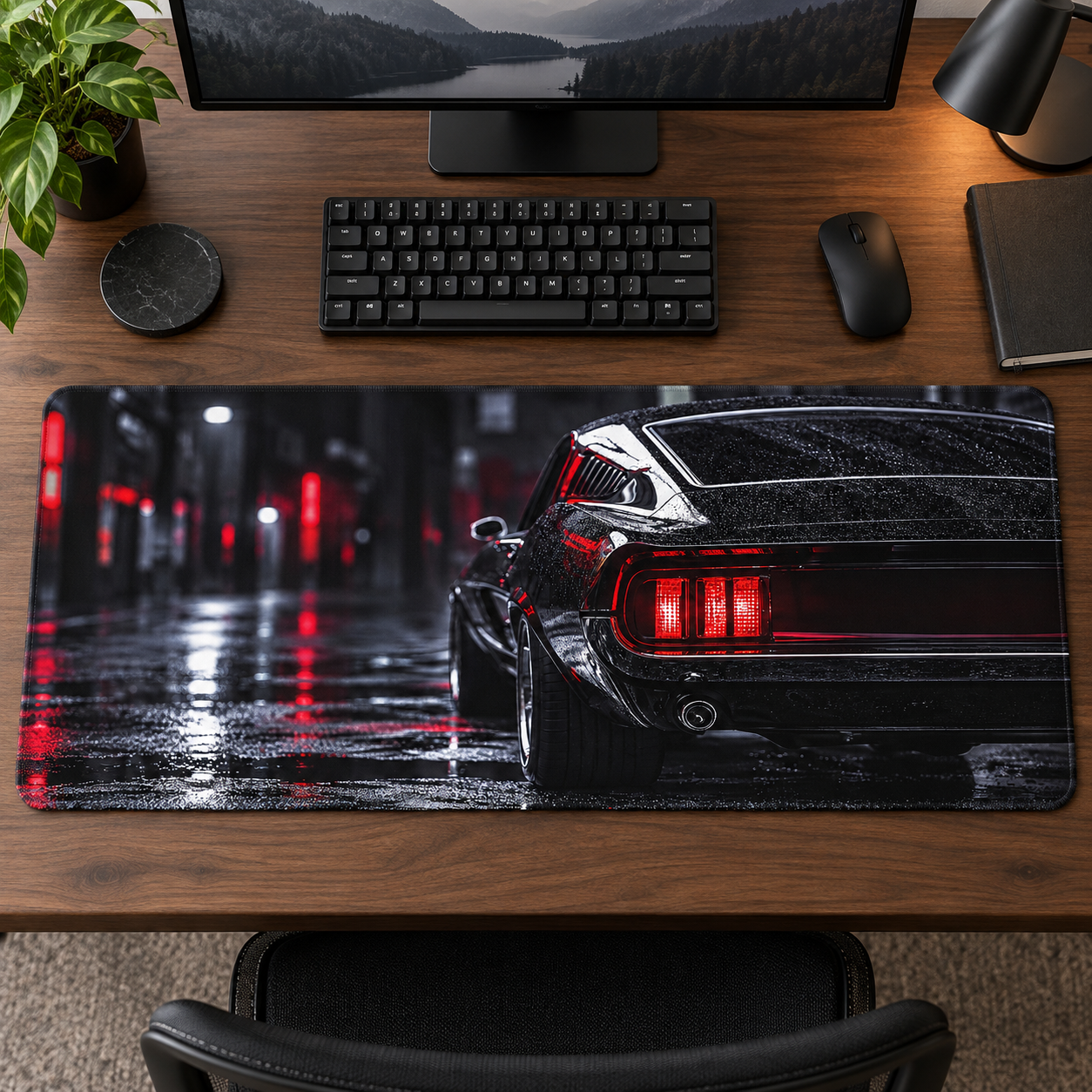 Mustang Yağmurlu Şehir ve Kırmızı Stoplar Mouse Pad - Y1912