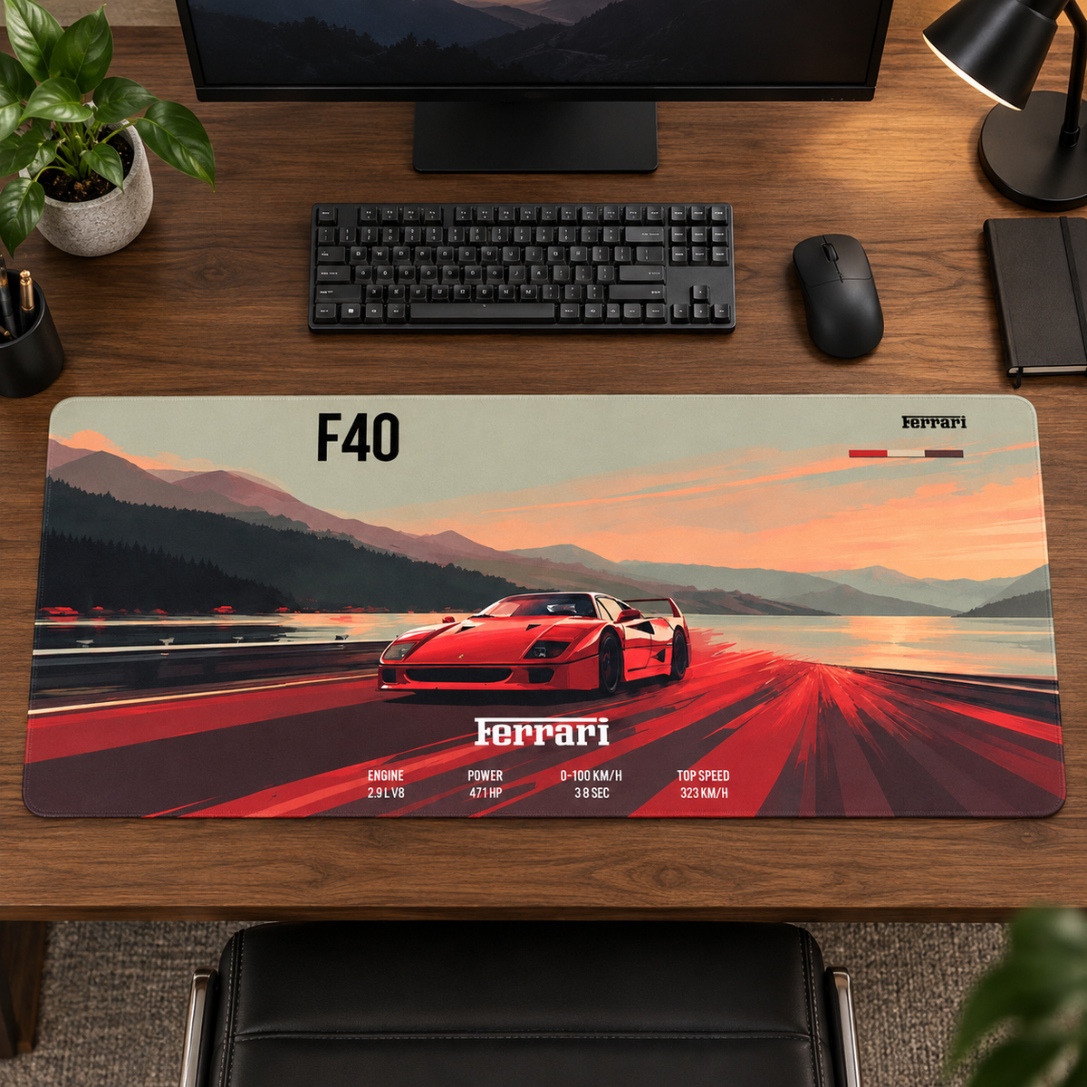 Ferrari F40 Dağ Yolu İllüstrasyonu Mouse Pad - Y1917