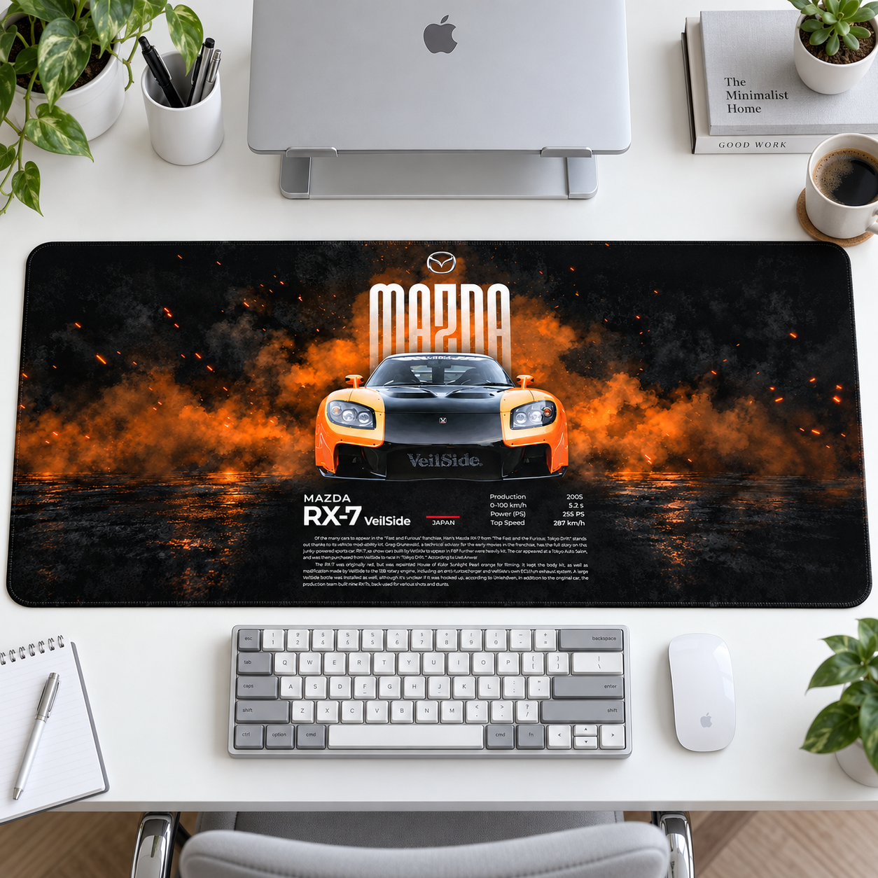 Mazda RX-7 Ateş ve Duman Teknik Tasarım Mouse Pad - Y1918