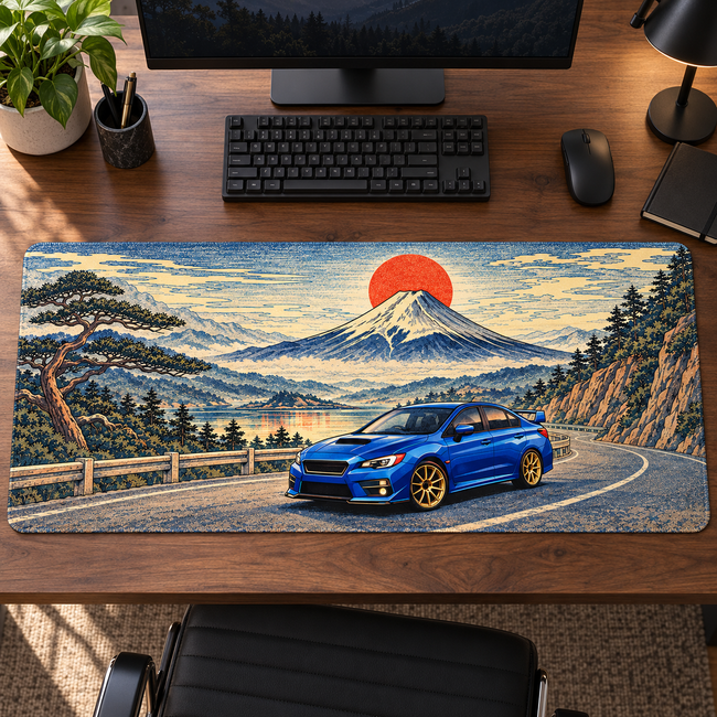 Fuji Dağı ve Mavi Subaru Japon İllüstrasyonu Mouse Pad - Y1937